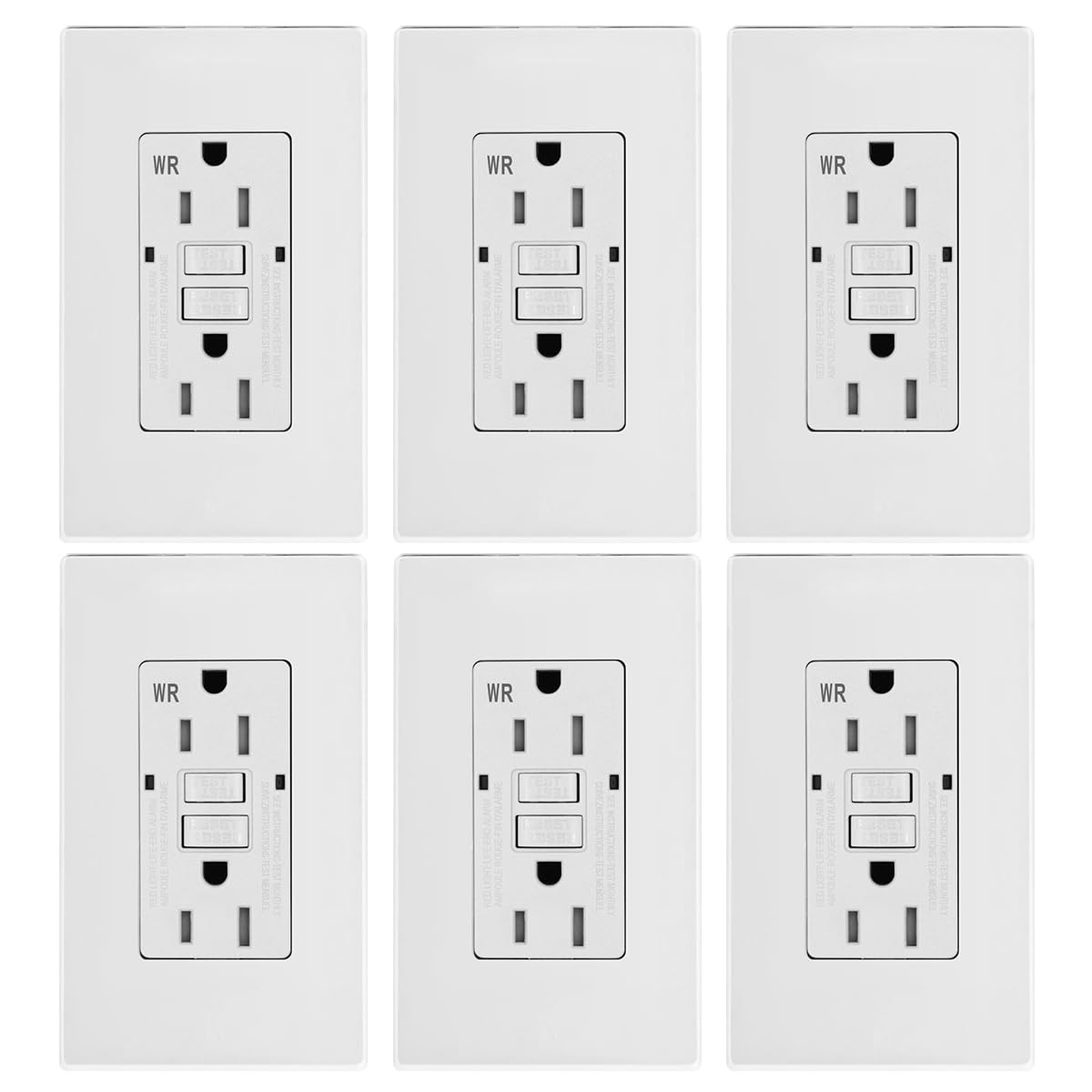 Micmi GFCI Outlet WR Weather Resistant Tamper Resistant TR Receptacle Self-Test with LED Indicator, 15Amp 125 Volt Screwless Wallplate Included ETL Listed (6Pack, White)