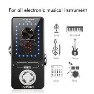 LEKATO Guitar Effect Pedal Guitar Looper Pedal Tuner Function 9 Loops 40 minutes Record Time with USB Cable and 9V 0.6A Pedal Power Supply Adapter