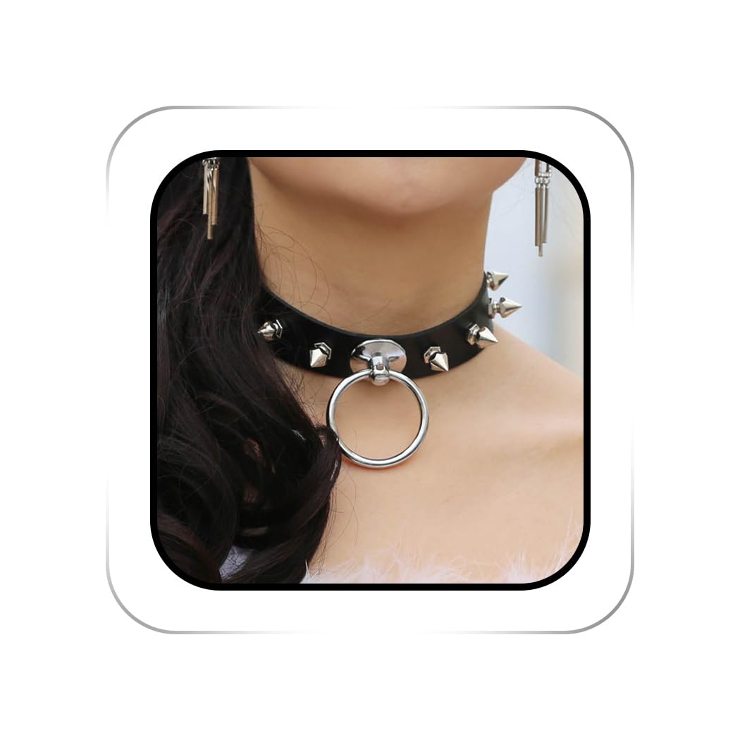 ACEDRE Fashion Women Men Cool Punk Goth Metal Spike Studded Link Leather Collar Choker Necklace