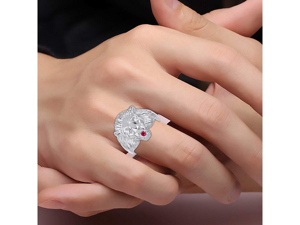 Rylos Conversation Starter Diamonds & Ruby in the Eyes & Mouth of this Fabulous Lion Head Ring Set in Sterling Silver Size 9