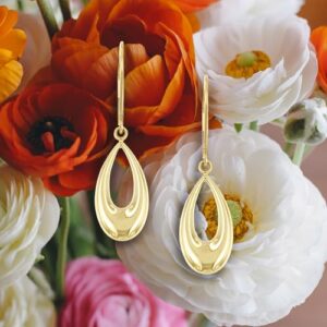 Lucchetta - 14K Gold Dangle Earrings with Oval Hoop Teardrop Leverback Drop