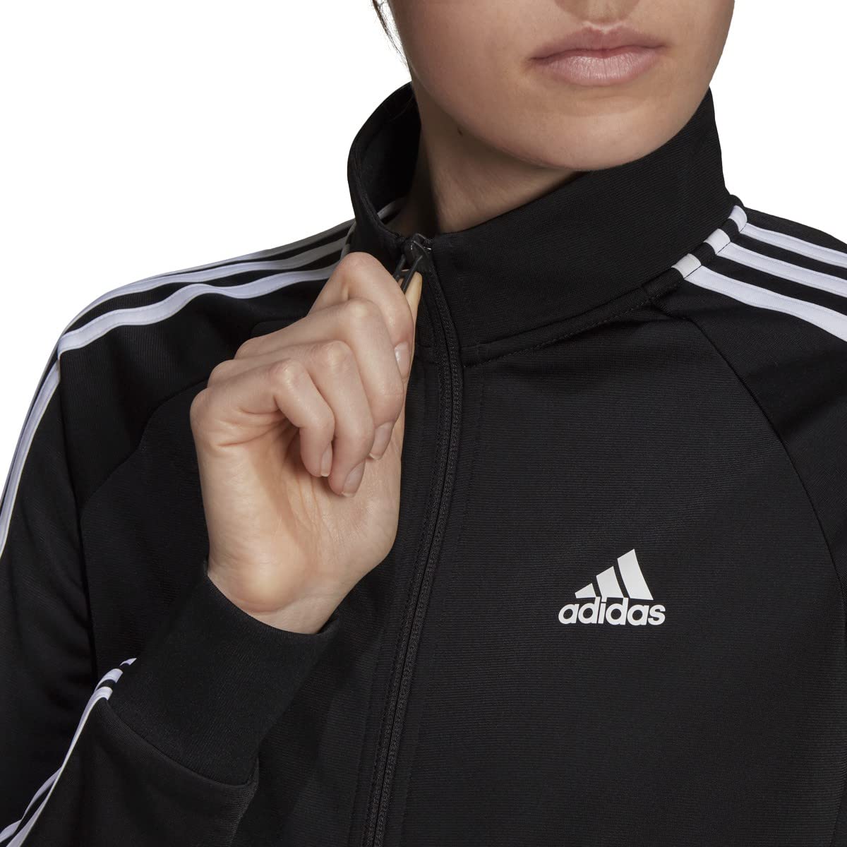 adidas Women's Essentials Warm-Up Slim 3-Stripes Track Top, Black, Large