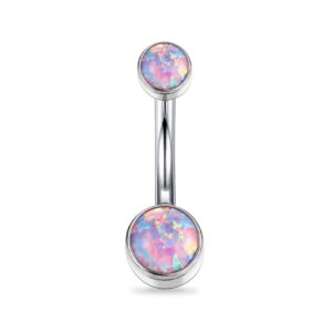 FUNLMO Titanium Belly Button Rings 14G Belly Rings for Women Belly Piercings Navel Rings Navel Barbell Stud Purple Opal Inlaid Belly Piercing Jewelry