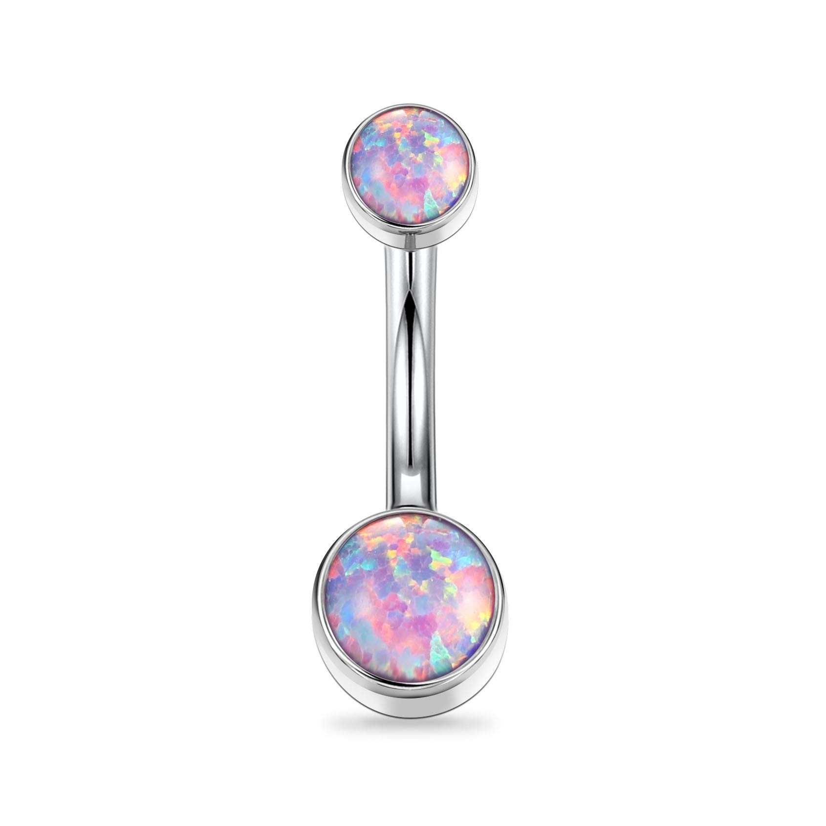 FUNLMO Titanium Belly Button Rings 14G Belly Rings for Women Belly Piercings Navel Rings Navel Barbell Stud Purple Opal Inlaid Belly Piercing Jewelry