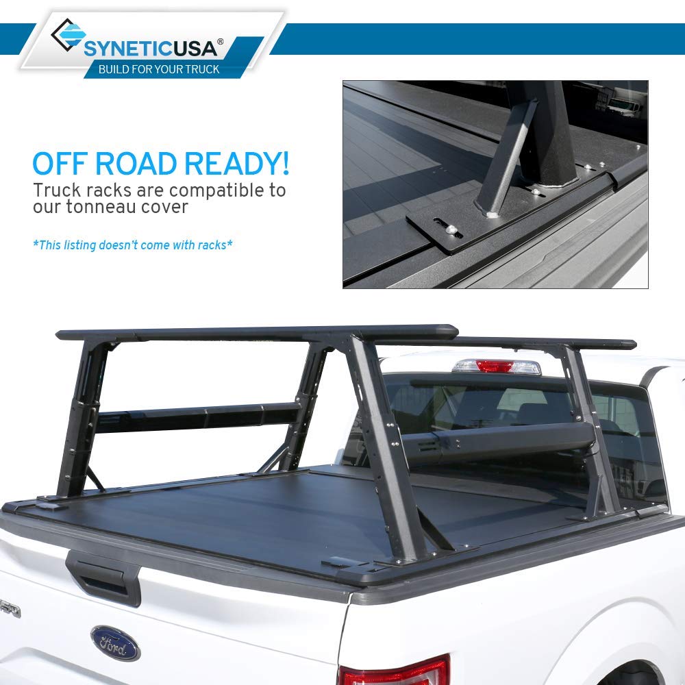 Syneticusa Retractable Tonneau Cover Fits 2019-2023 Ford Ranger 5' (61”) Truck Bed Aluminum Matte Black Low Profile Waterproof Off Road Rack Ready