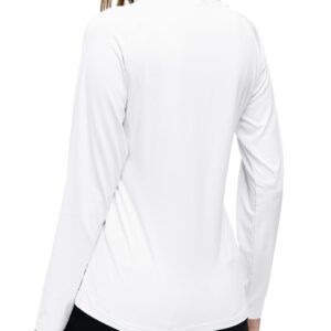 AIRIKE Women's Long Sleeve Shirts Pullover Quarter Zip Collared Sun Protection Workout Tops White L