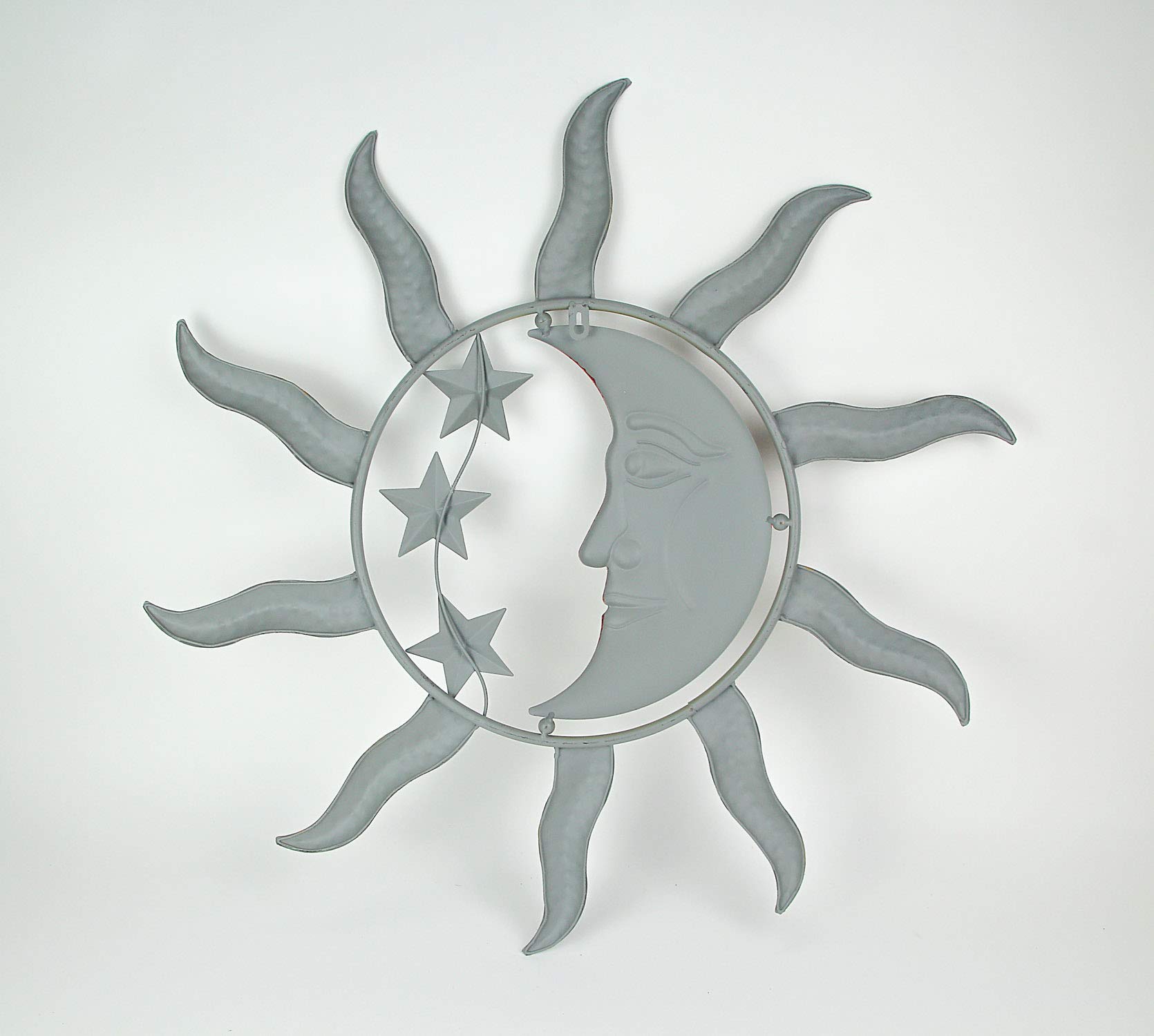 Zeckos Large Sun, Moon, and Stars Indoor/Outdoor Metal Wall Sculpture - 28 Inches in Diameter - Easy Installation - Tranquil Cosmic Art for Home and Garden Spaces