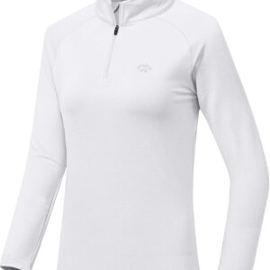 AIRIKE Women's Long Sleeve Shirts Pullover Quarter Zip Collared Sun Protection Workout Tops White L