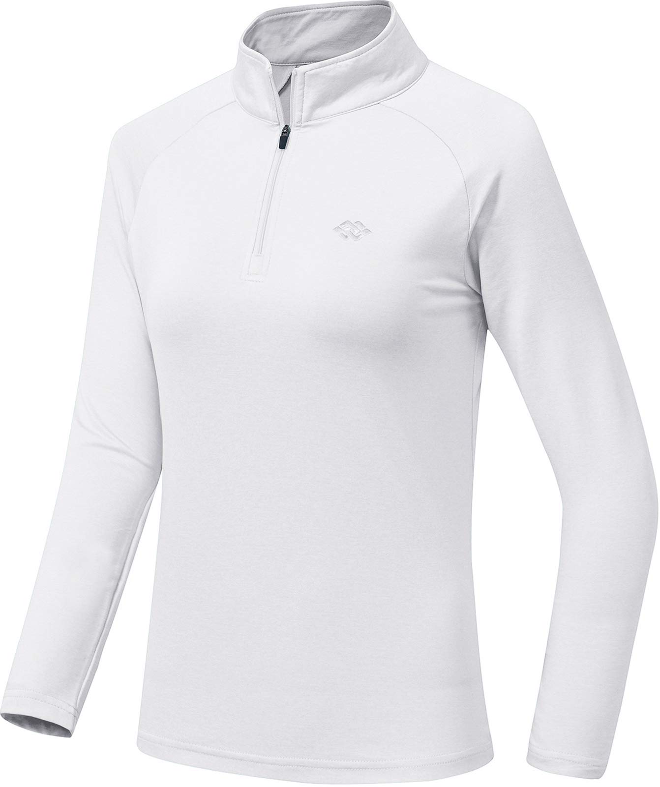 AIRIKE Women's Long Sleeve Shirts Pullover Quarter Zip Collared Sun Protection Workout Tops White L