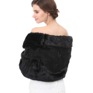 XMLMRY Faux Fur Shawl Women's Wrap Stole Shrug Luxury Winter Wedding Evening Party Bridal Bridesmaid Cover Up (Black, Standard)