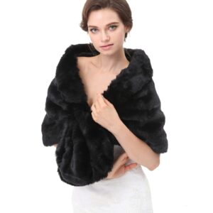 XMLMRY Faux Fur Shawl Women's Wrap Stole Shrug Luxury Winter Wedding Evening Party Bridal Bridesmaid Cover Up (Black, Standard)