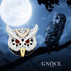 GNOCE Owl Charm Bead Sterling Silver Animal Charm inlaid with Stones Fit Bracelet/Necklace for Women Wife