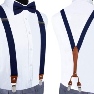 Elastic Adjustable Navy Blue Suspenders and Bow Tie Set for Men Wedding (0103-02)