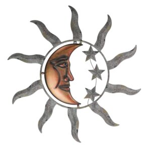 Zeckos Large Sun, Moon, and Stars Indoor/Outdoor Metal Wall Sculpture - 28 Inches in Diameter - Easy Installation - Tranquil Cosmic Art for Home and Garden Spaces