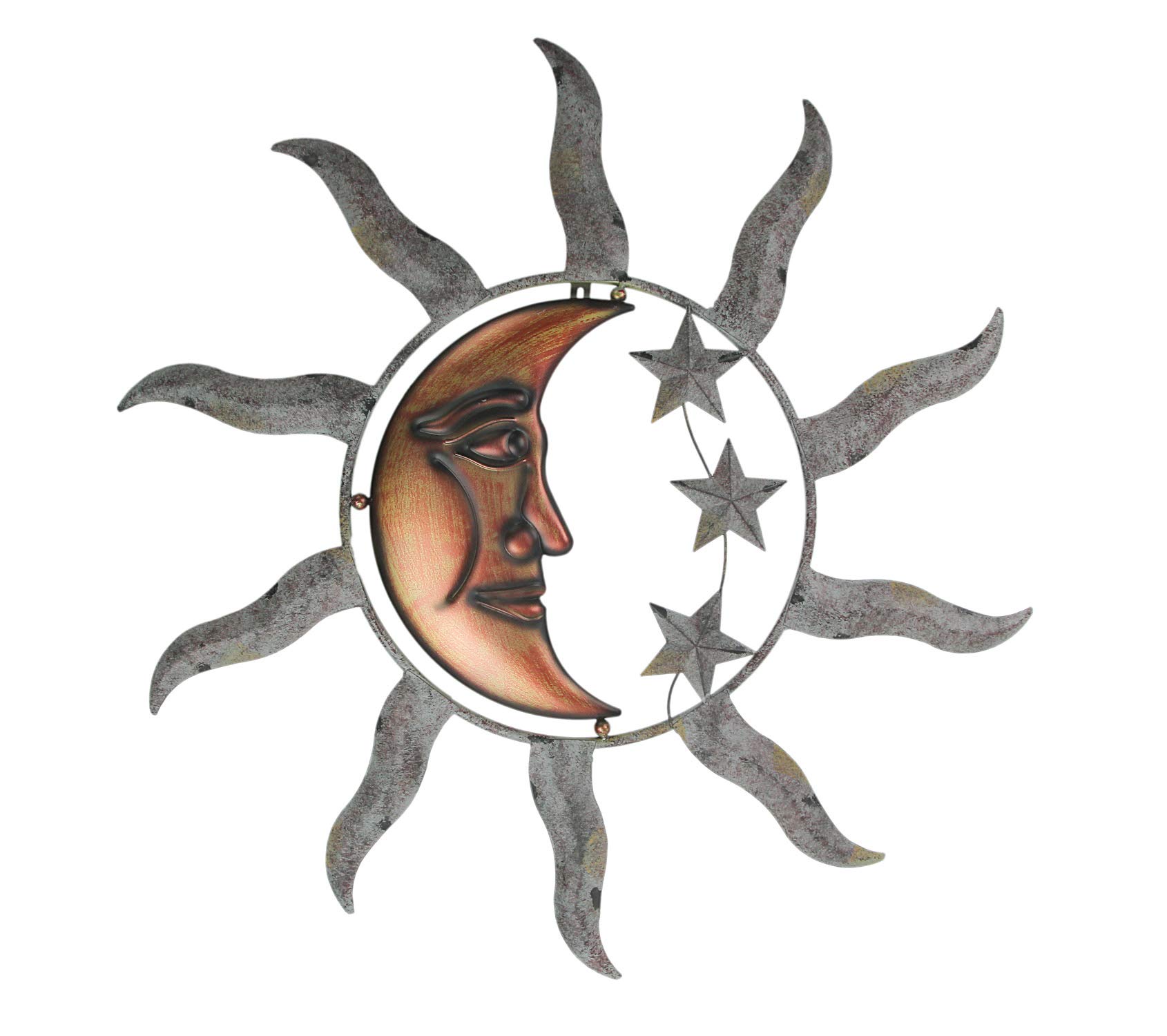 Zeckos Large Sun, Moon, and Stars Indoor/Outdoor Metal Wall Sculpture - 28 Inches in Diameter - Easy Installation - Tranquil Cosmic Art for Home and Garden Spaces