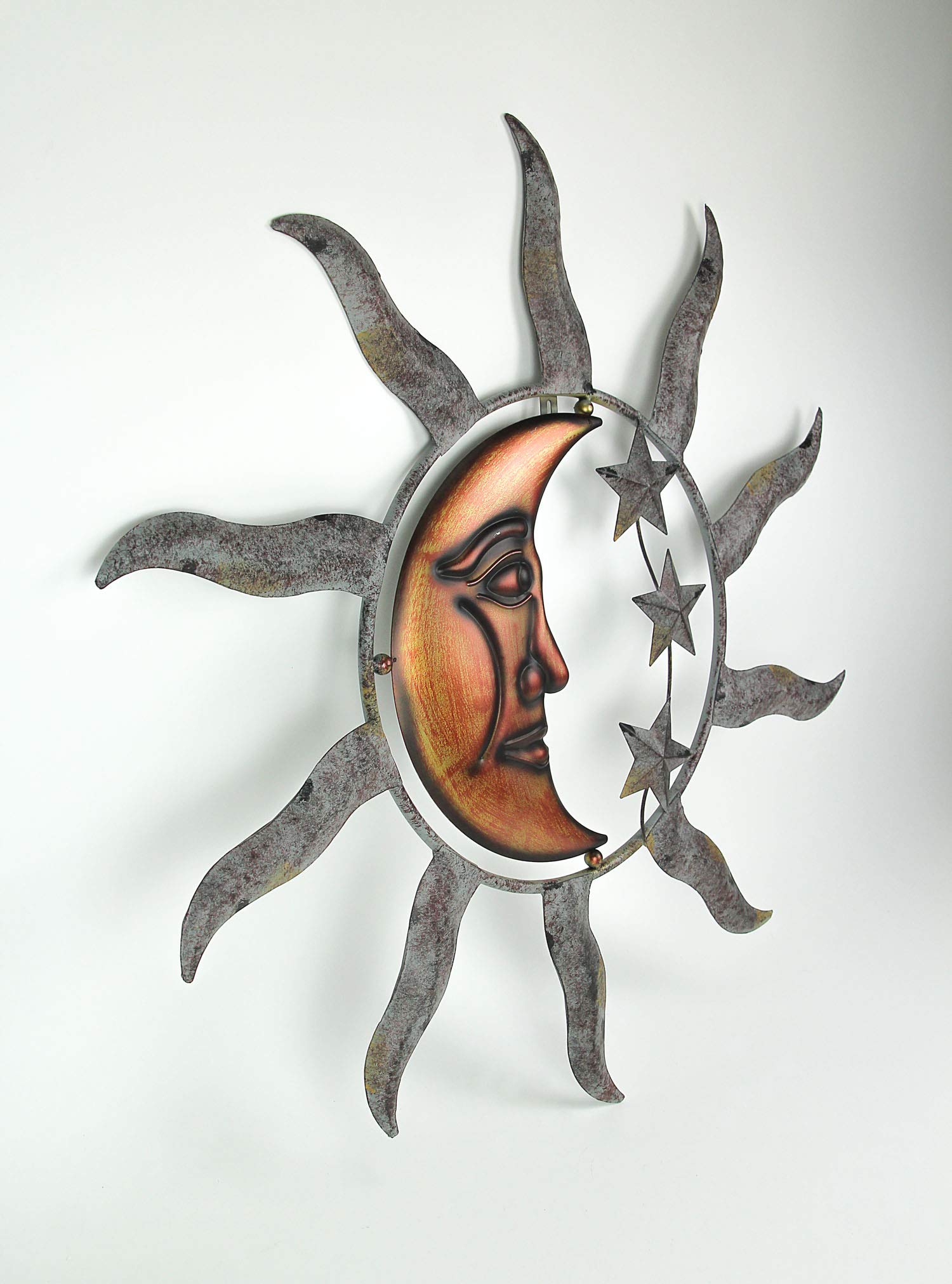 Zeckos Large Sun, Moon, and Stars Indoor/Outdoor Metal Wall Sculpture - 28 Inches in Diameter - Easy Installation - Tranquil Cosmic Art for Home and Garden Spaces