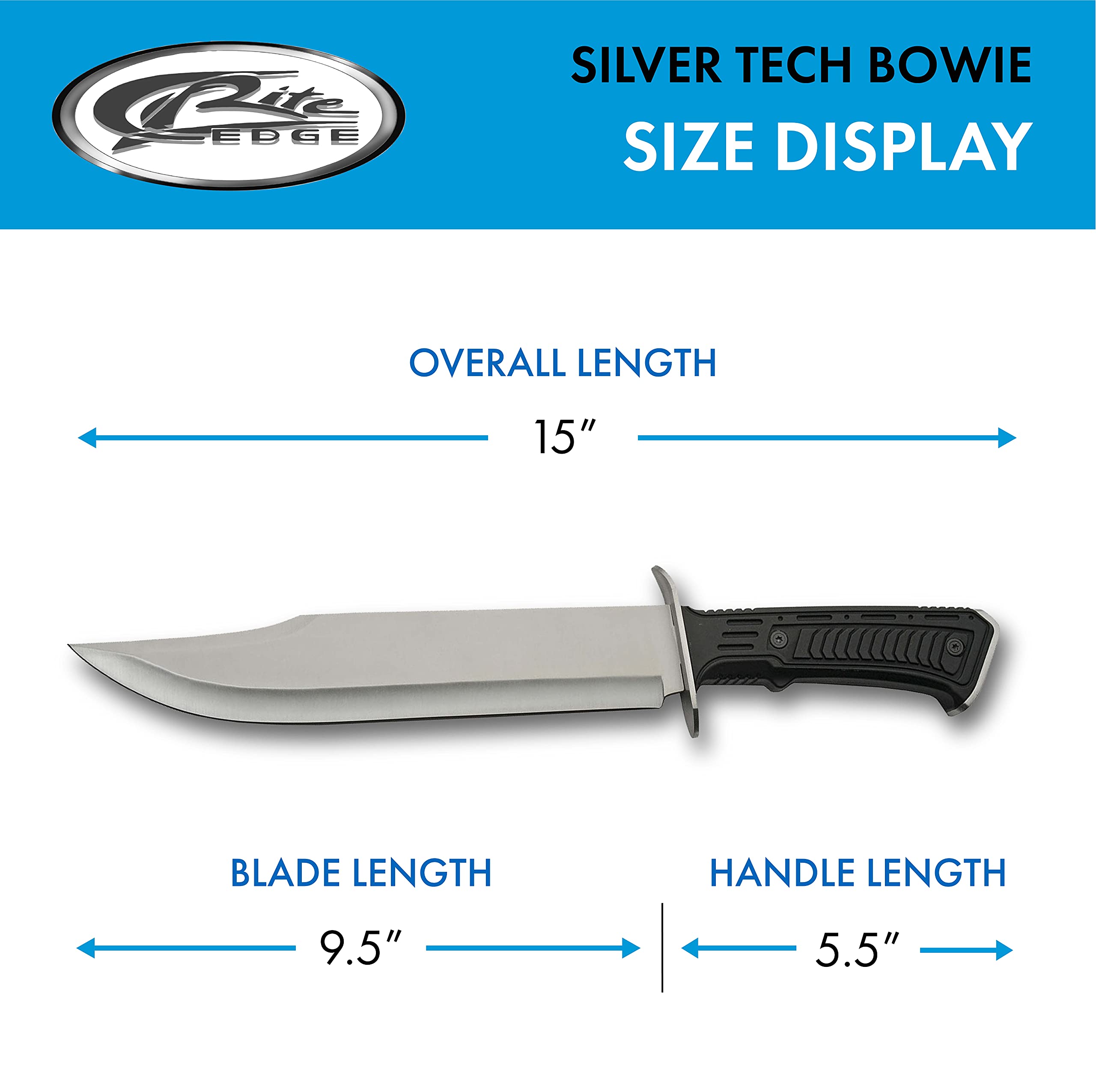 SZCO Supplies 15" Outdoor Survival Silver Tech Bowie Blade Knife, 211515-SL