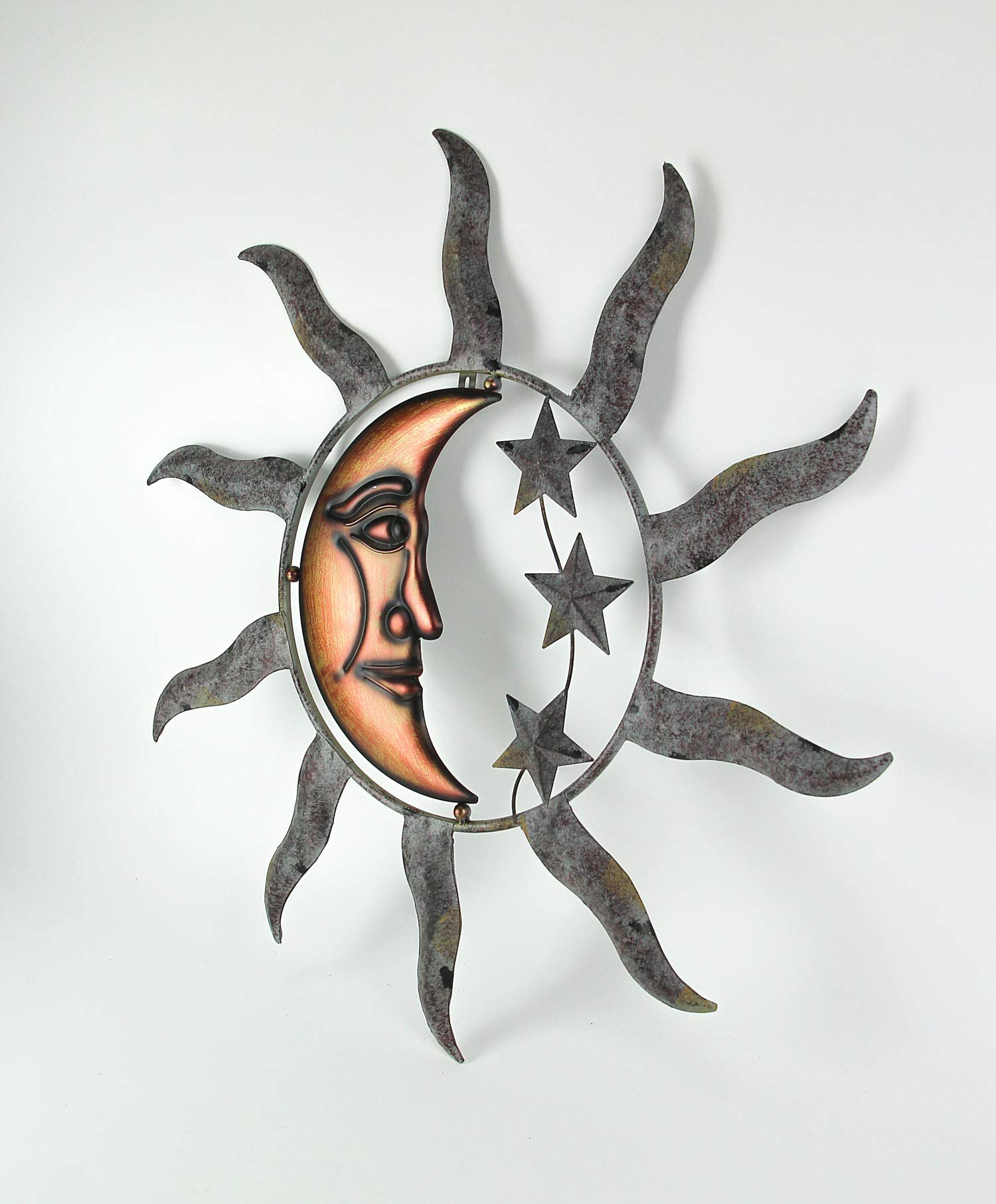 Zeckos Large Sun, Moon, and Stars Indoor/Outdoor Metal Wall Sculpture - 28 Inches in Diameter - Easy Installation - Tranquil Cosmic Art for Home and Garden Spaces