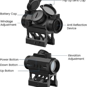 Feyachi V30 2MOA Red Dot Sight Auto On & Off 1x20mm Compact Reddot Optics with Low Profile and Absolute Co-Witness Mount, Flip Up Lens Covers and Anti Reflection Device