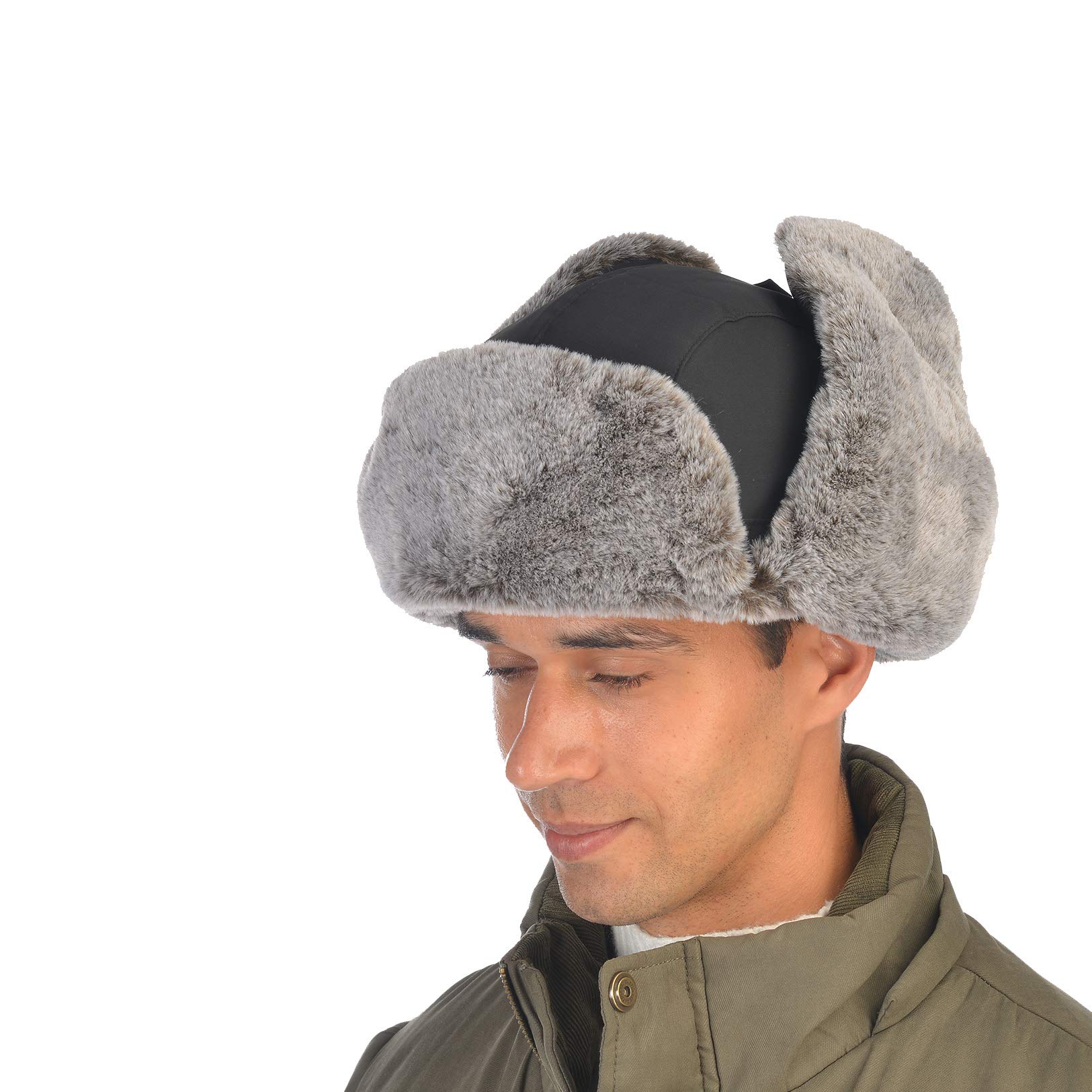 USHAKECAMP Trapper Hat for Men Winter Warm Hats with Ear Flaps Unisex Winter Hat with Faux Fur for Cold Weather Black