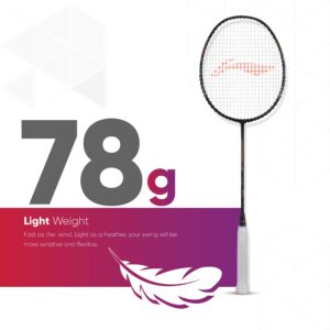 Li-Ning Air Force 78 G2 Carbon Fiber Strung Badminton Racket with Full Cover (Charcoal/Gold )