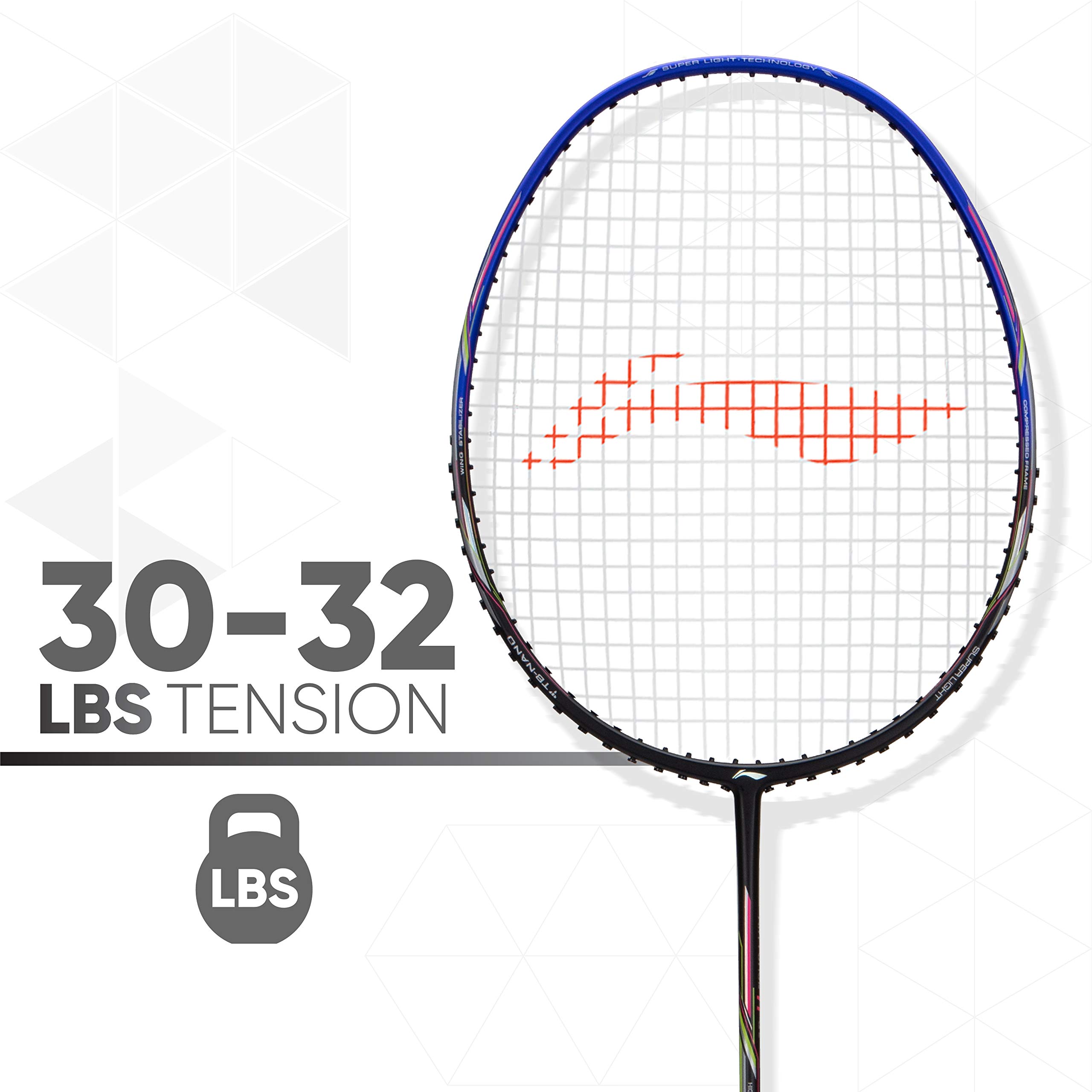 Li-Ning Air Force 77 G2 Carbon Fibre Strung Badminton Racket with Free Full Cover(Black/Blue,Set of 1)