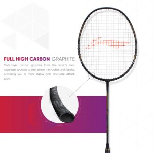 Li-Ning Air Force 78 G2 Carbon Fiber Strung Badminton Racket with Full Cover (Charcoal/Gold )