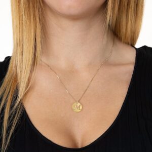 14k Gold Small Initial Medal Pendant Necklace for Girls Teen | Chain 16+2 inches | Jewelry from Italy