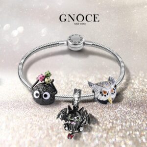 GNOCE Owl Charm Bead Sterling Silver Animal Charm inlaid with Stones Fit Bracelet/Necklace for Women Wife