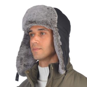 ushakecamp trapper hat for men winter warm hats with ear flaps unisex winter hat with faux fur for cold weather black