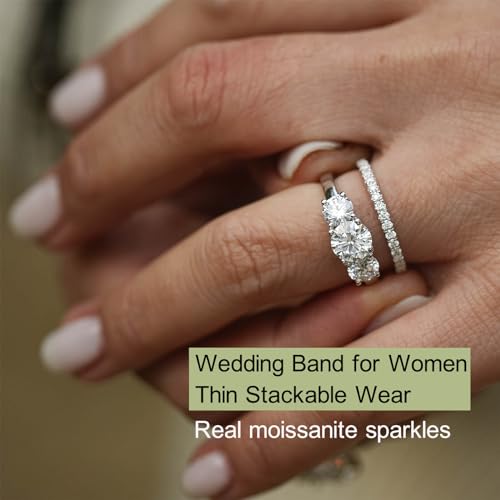 YODEWA Moissanite Wedding Band, Moissanite Rings for Women Half Eternity 925 Sterling Silver Stackable Round Thin 0.3ct Lab Created Diamond Size 5