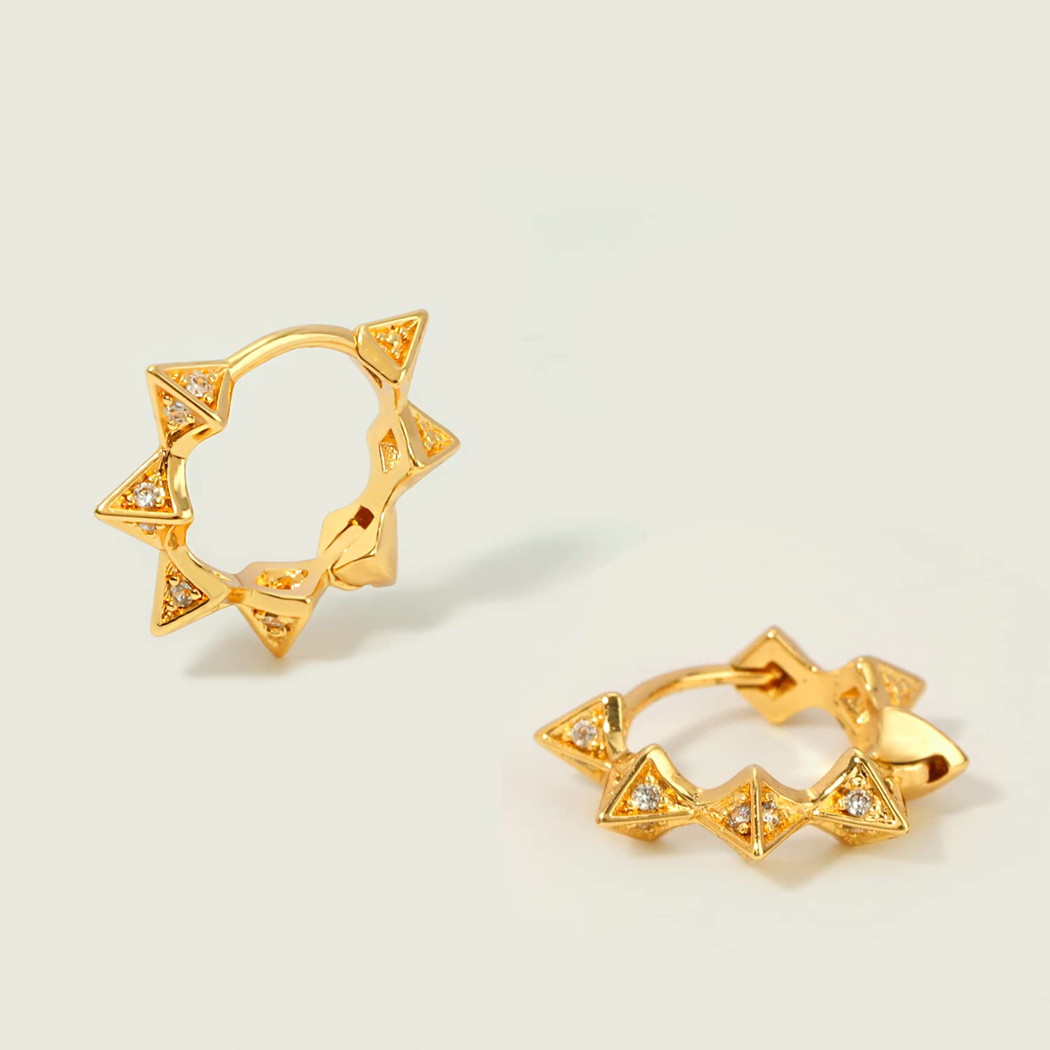 Mevecco Spike CZ Hoop Earrings, Gold, Dainty Chunky Turquoise Hoop Earrings With 18k Gold Ear Post, 2.5cm Diameter