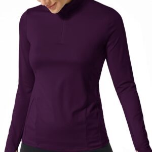 Womens Quarter Zip Pullover Athletic Long Sleeve(Plum,M)