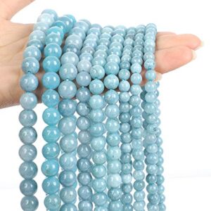 45pcs 8mm Blue Chalcedony Jades Natural Stone Beads for Jewelry Making，Energy Stone Healing Power，Enjoy DIY Fun