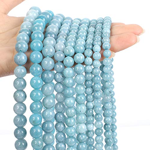 45pcs 8mm Blue Chalcedony Jades Natural Stone Beads for Jewelry Making，Energy Stone Healing Power，Enjoy DIY Fun