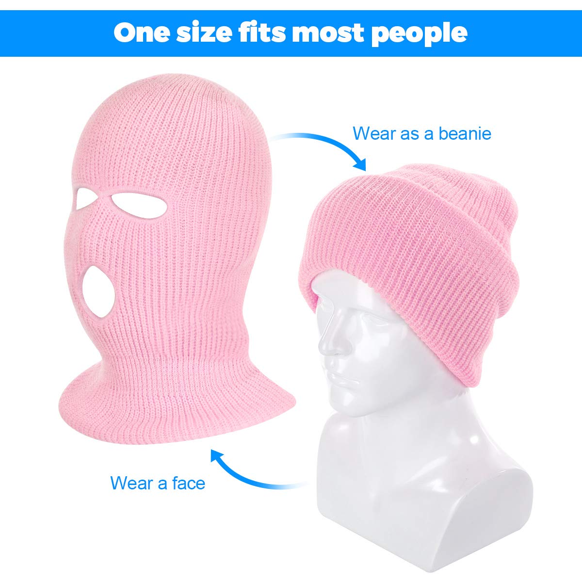 Tmflexe 2 Pack 3-Hole Full Face Mask Cover Ski Mask Winter Balaclava Cap Knitted Face Cover for Winter Outdoor Sports (Black)