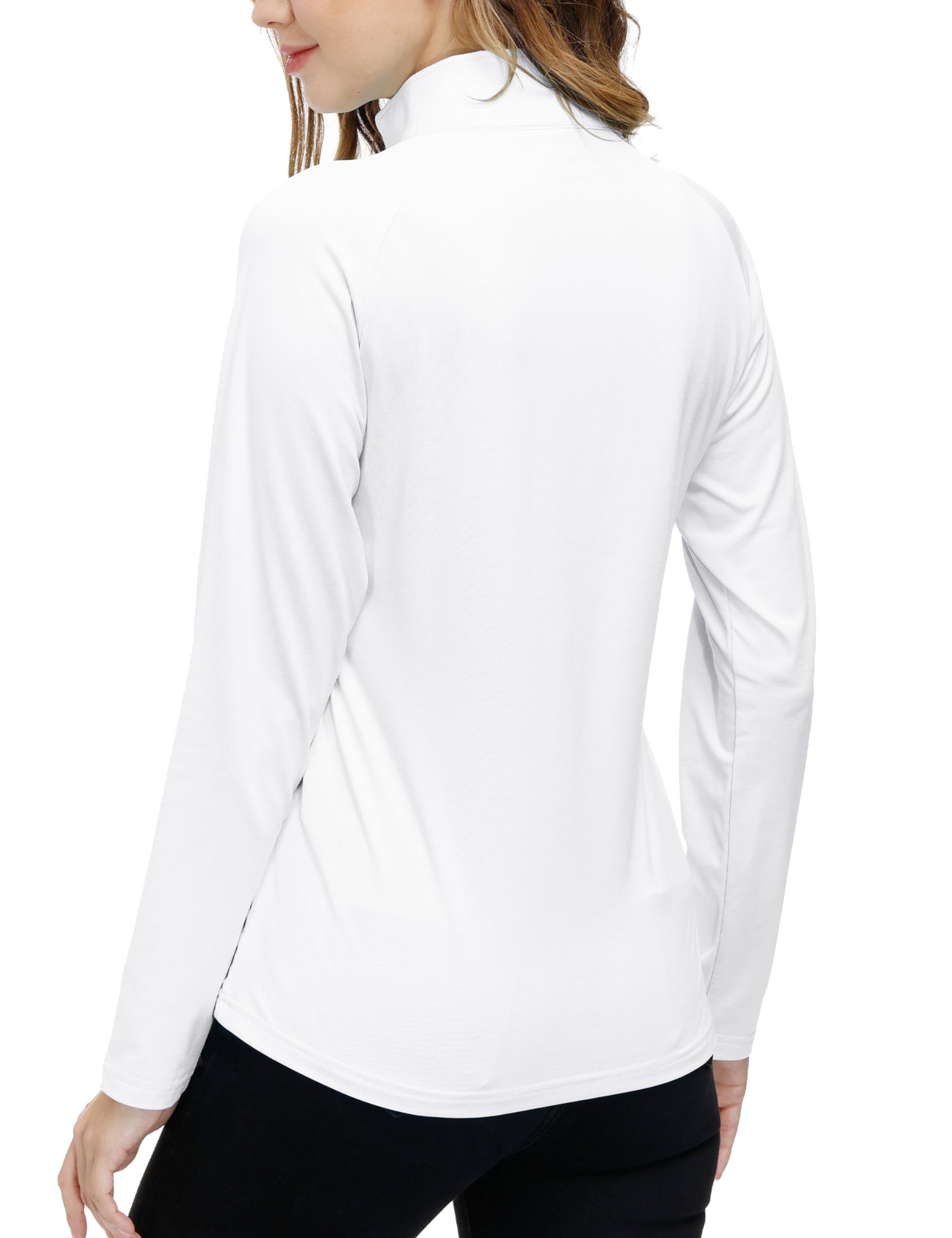 AIRIKE Women's Long Sleeve Shirts Pullover Quarter Zip Collared Sun Protection Workout Tops White S