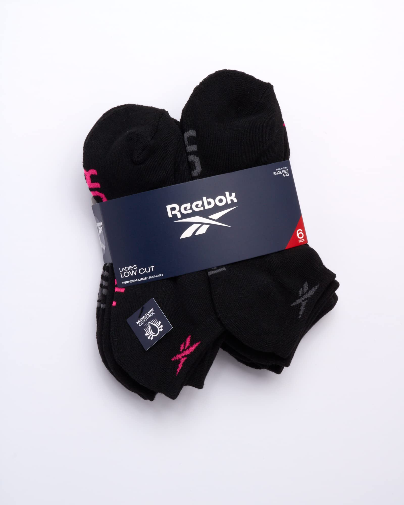 Reebok Women's Athletic Socks - Performance Cushioned Low Cut Socks (6 Pack), Size 4-10, Black Logo