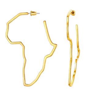 FaithHeart African Earrings Lightweight Gold Hoop Earrings for Women 18K Gold Plated Stainless Steel Women's Drop & Dangle Earrings African Map Shaped Trendy Jewelry