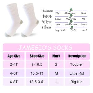 JAMEGIO Boys' Crew Socks 6 Pairs Cotton Athletic Socks for Toddlers Boys Girls(4-6 T)