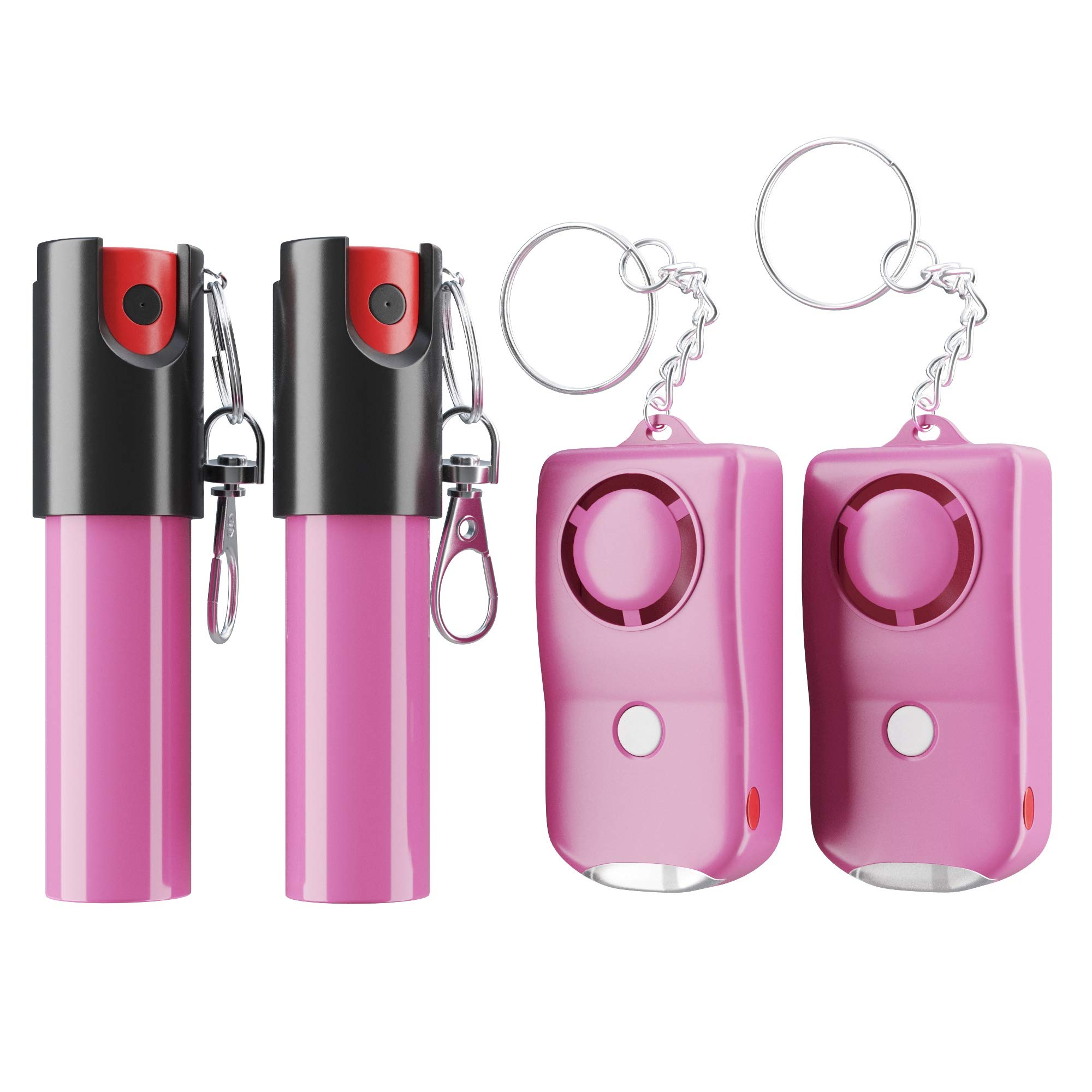 ARMADILLO DEFENSE Pepper Spray and Personal Alarm Key Chain Bundle (4 Pack) for Protection and Self Defense, Safeguard for Women and Men, Tear Gas and Panic Button (Pink)