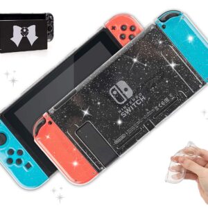 BelugaDesign Glitter Clear Switch Case | Shell Compatible with Nintendo Switch Standard | Dockable Crystal Protective Cover (White Clear)