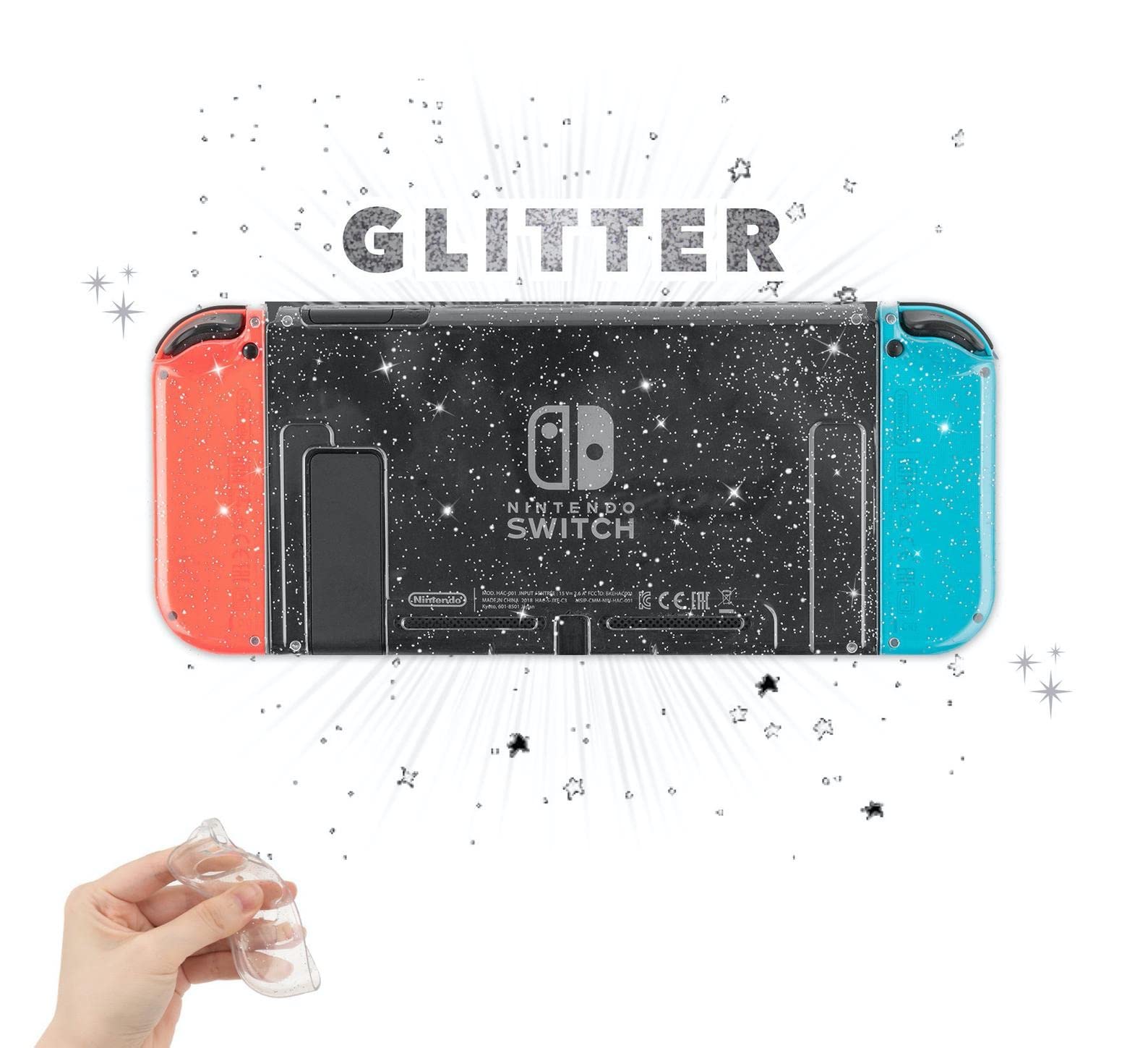 BelugaDesign Glitter Clear Switch Case | Shell Compatible with Nintendo Switch Standard | Dockable Crystal Protective Cover (White Clear)