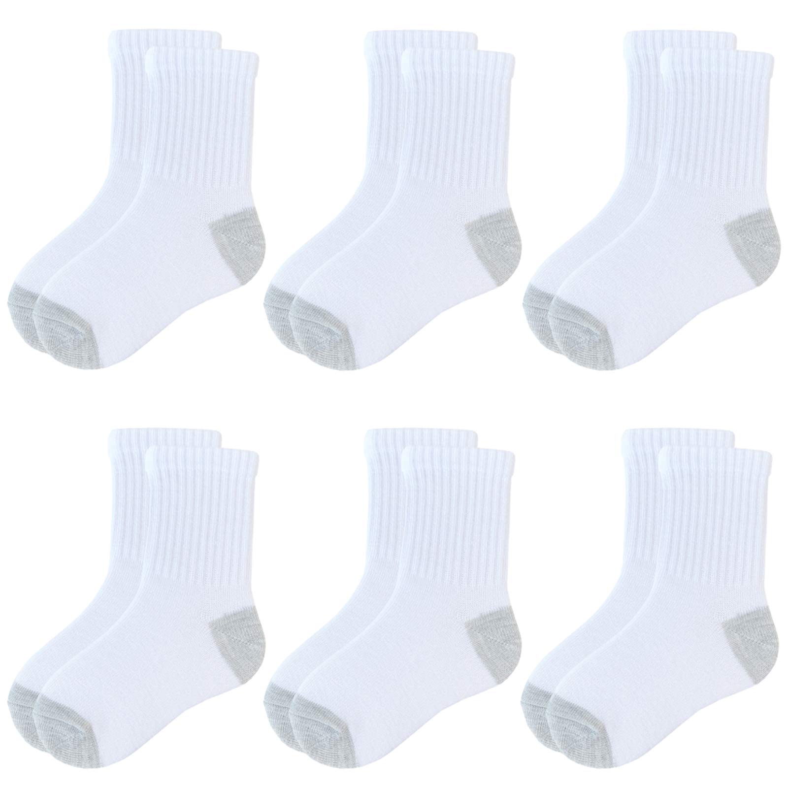 JAMEGIO Boys' Crew Socks 6 Pairs Cotton Athletic Socks for Toddlers Boys Girls(4-6 T)