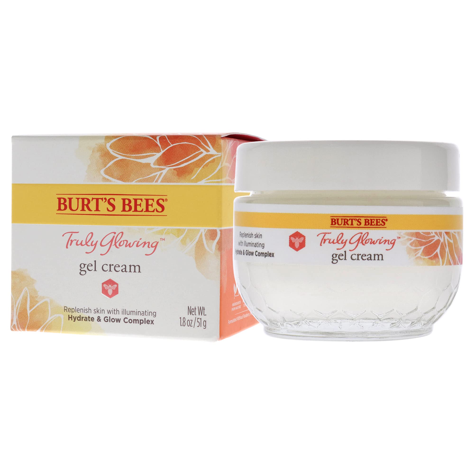 Burt's Bees Truly Glowing Replenishing Gel Cream, Moisturizer with Hydrate and Glow Complex for Normal and Combination Skin, 1.8 Fluid Ounces