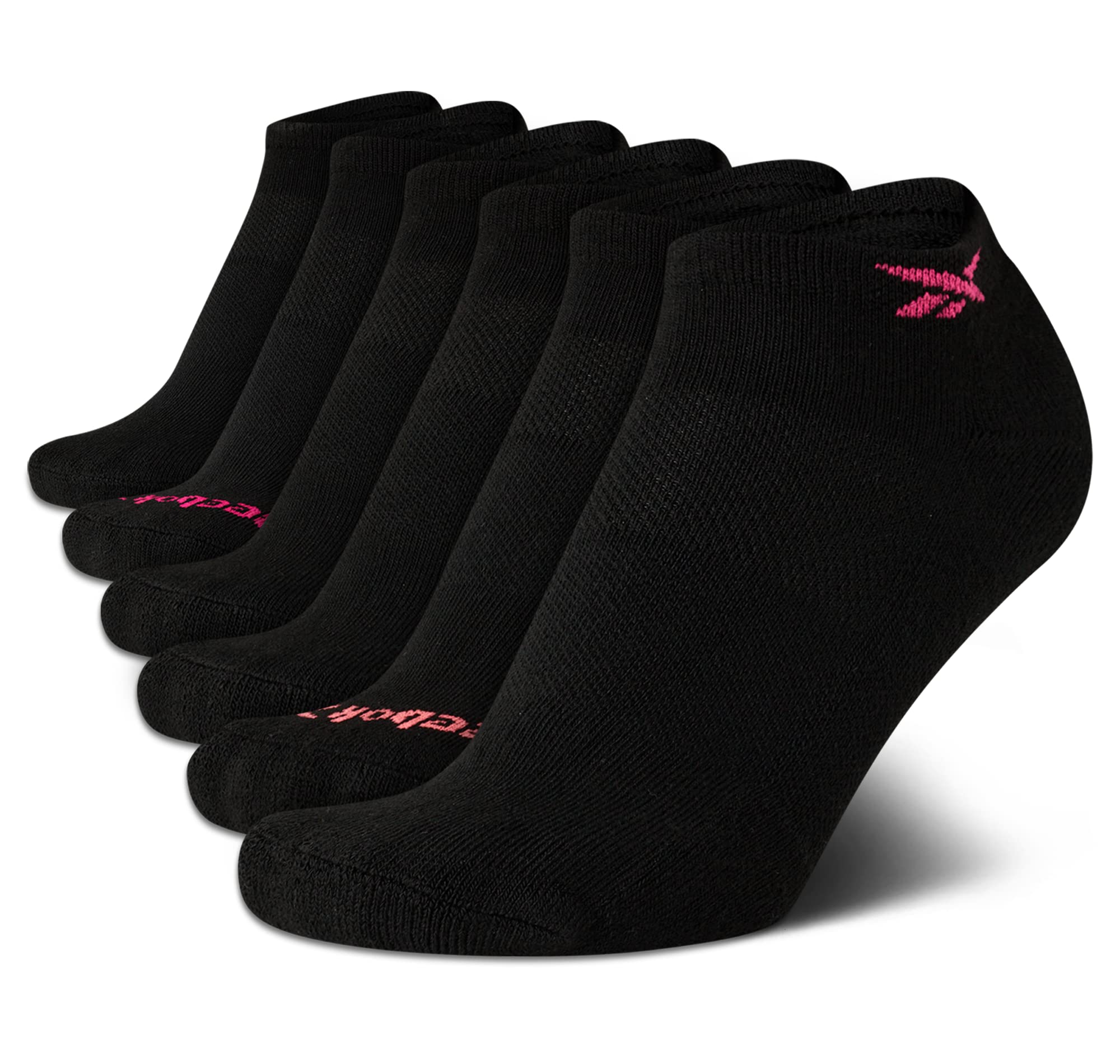 Reebok Women's Athletic Socks - Performance Cushioned Low Cut Socks (6 Pack), Size 4-10, Black Logo