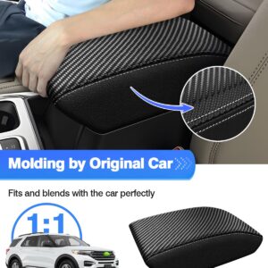 Autorder Center Console Cover for Ford Explorer 2020 2021 2022 2023 2024 Accessories Armrest Cover Carbon Fiber Anti-Scratch Middle Console Pad Leather Armrest Protector