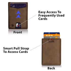 Bryker Hyde RFID Blocking Slim Minimalist ID Inside Front Pocket Wallet, Money Clip, 9 Slots, Leather (Texas Brown w/Pull Out Tab)