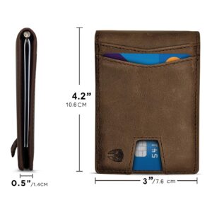 Bryker Hyde RFID Blocking Slim Minimalist ID Inside Front Pocket Wallet, Money Clip, 9 Slots, Leather (Texas Brown w/Pull Out Tab)