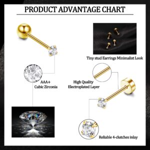 Drperfect Stainless Steel 2MM CZ Stud Earrings for Men Women 18G Cartilage Earrings Stud Piercing Tiny Cubic Zirconia Stud Earrings Small Stud Earrings Screw Flat Back Earrings Set